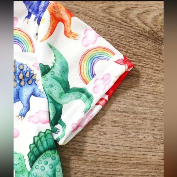 Girls T-Shirts Colorful Dinosaurs Graphic Tees Casual Fit Summer Tops red - Picture 6 of 8